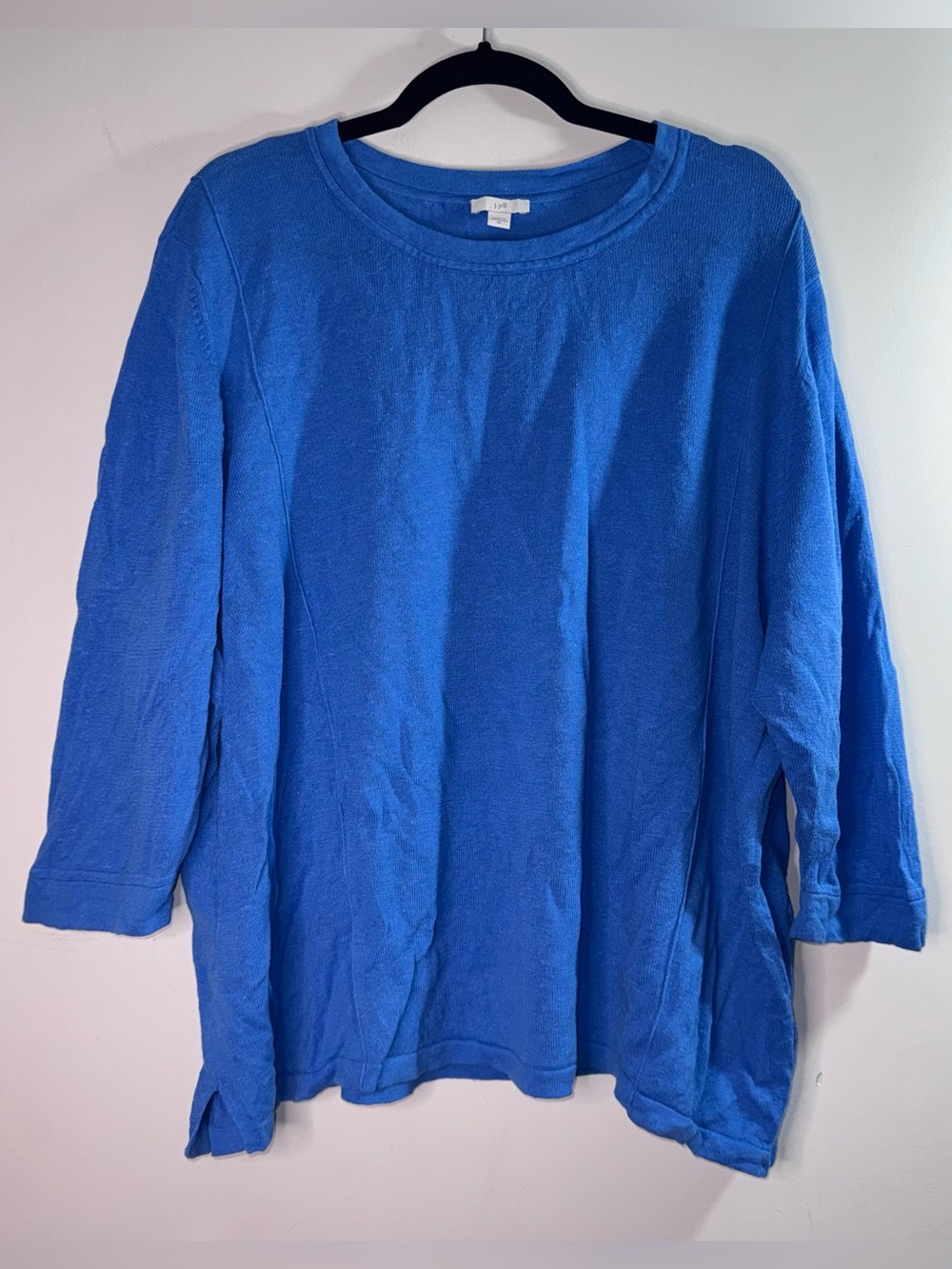 J.Jill Plus Size 4X Blue Linen Blend Knit Shirt 3/4 Sleeve Crew Neck Top